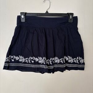 Aeropostale Mini Skirt Womens Large Navy Blue Floral Embroidered Boho Smocked